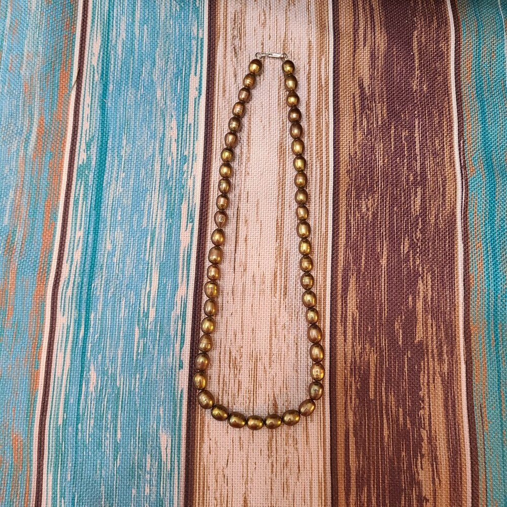 Chocolate Brown Freshwater Cultured Rice Pearl Strand Necklace 18 Inches